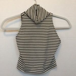American Apparel mock neck crop tank b&w stripe, M